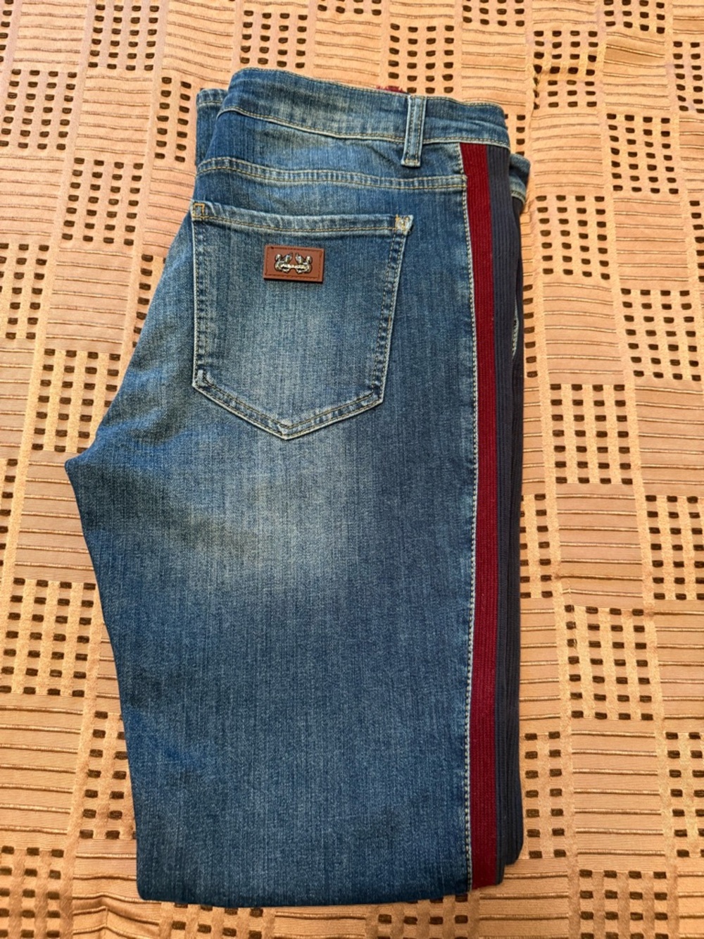 Men's Blue Denim Jeans with Red and blue Side Stripe